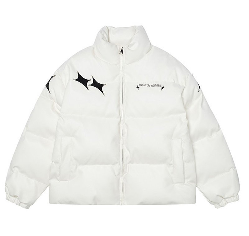 Leather star and letter logo embroidery down jacket coat