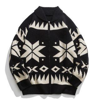 Jacquard zip-up knit cardigan 男女兼用ユニセック ジャガードジップ