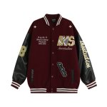 画像1: INS Round emblem smile embroidered letter stitching baseball uniform jacket BASEBALL JACKET  blouson  ユニセックス 男女兼用 刺繍エンブレムレターロゴ刺繍ジャケットスタジアムジャンパー スタジャン MA-1 ボンバー ジャケット ブルゾン (1)