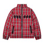 画像2: Unisex color block check pattern stand collar down jacket Coat　男女兼用カラーブロックチェック柄スタンドカラー ダウンジャケット コート (2)