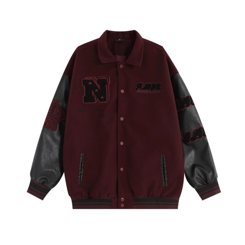 画像2: INS Color Round emblem smile embroidered letter stitching baseball uniform jacket BASEBALL JACKET  blouson  ユニセックス 男女兼用 刺繍エンブレムレターロゴ刺繍ジャケットスタジアムジャンパー スタジャン MA-1 ボンバー ジャケット ブルゾン (2)