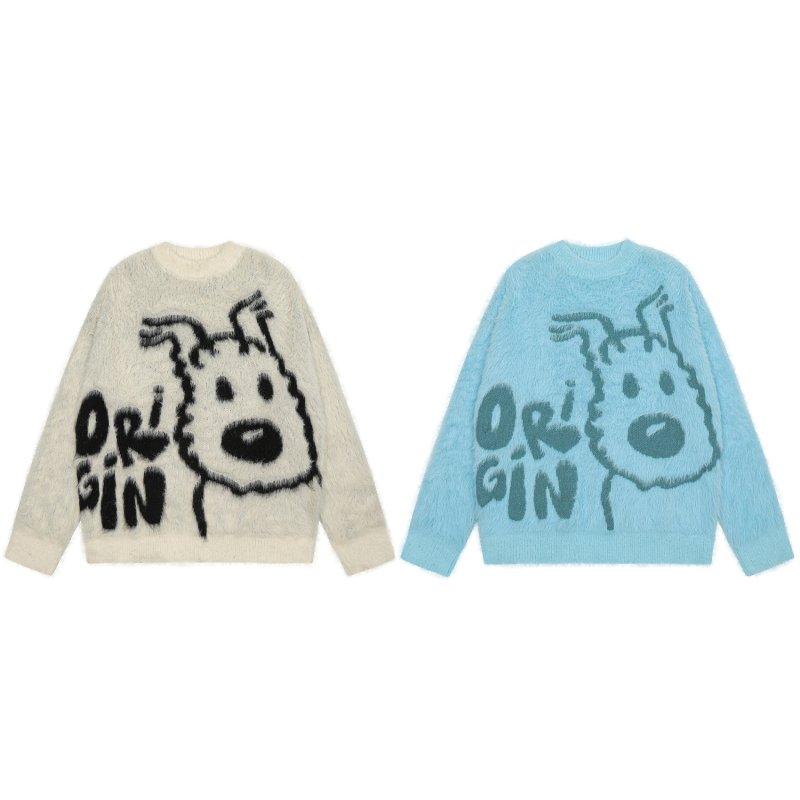 画像1: TIN TIN snowy braided pullover round neck sweater  タンタン スノーウィ ラウンド モヘア風 ラウンドネック セーター  プルオーバー (1)