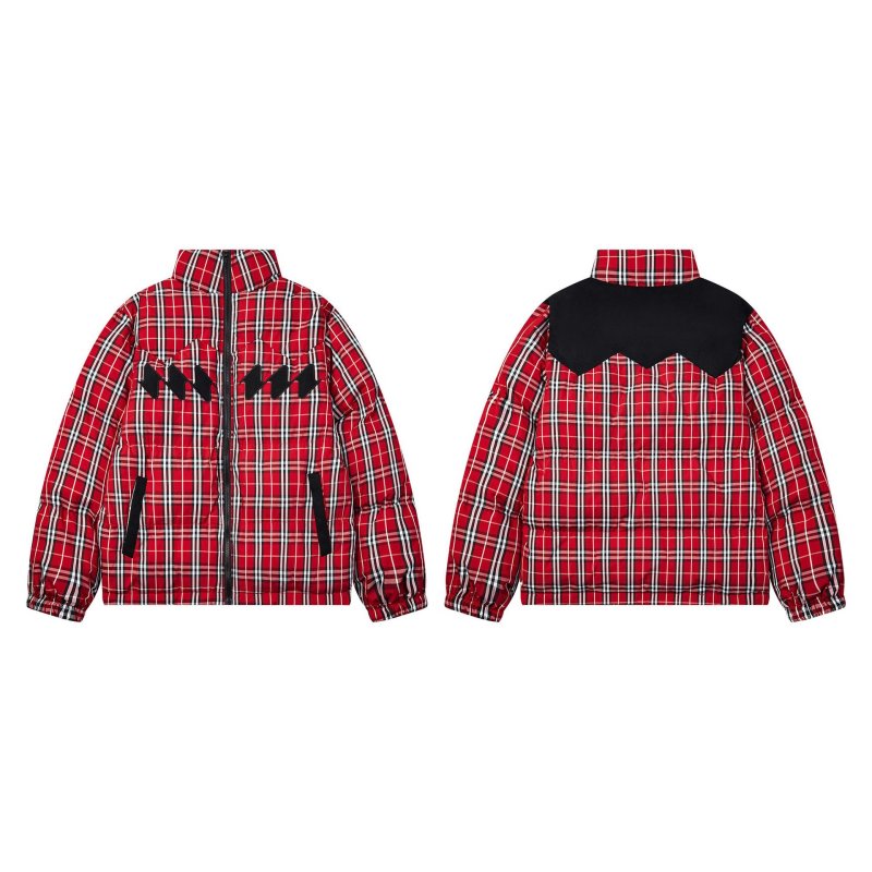 画像4: Unisex color block check pattern stand collar down jacket Coat　男女兼用カラーブロックチェック柄スタンドカラー ダウンジャケット コート (4)