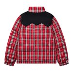 画像3: Unisex color block check pattern stand collar down jacket Coat　男女兼用カラーブロックチェック柄スタンドカラー ダウンジャケット コート (3)