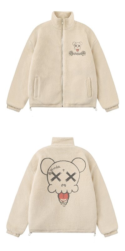画像4: Kaws eco fur zip-up stand collar jacket  blouson  ユニセックス 男女兼用 刺繍カウズエコファージップアップスタンドカラージャケットブルゾン (4)