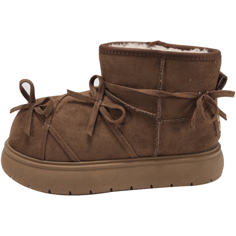 画像4: Thick-soled short sheepskin boots with bows   プラットフォーム厚底蝶結びリボン付き シープスキンファーショートブーツ (4)