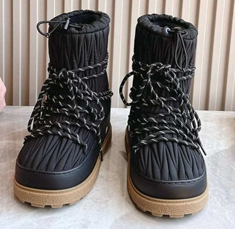 画像2: French gathered style lace-up leather warm-up short boots  プラットフォーム厚底フレンチギャザースタイル レースアップレザーウォームアップショートブーツ (2)