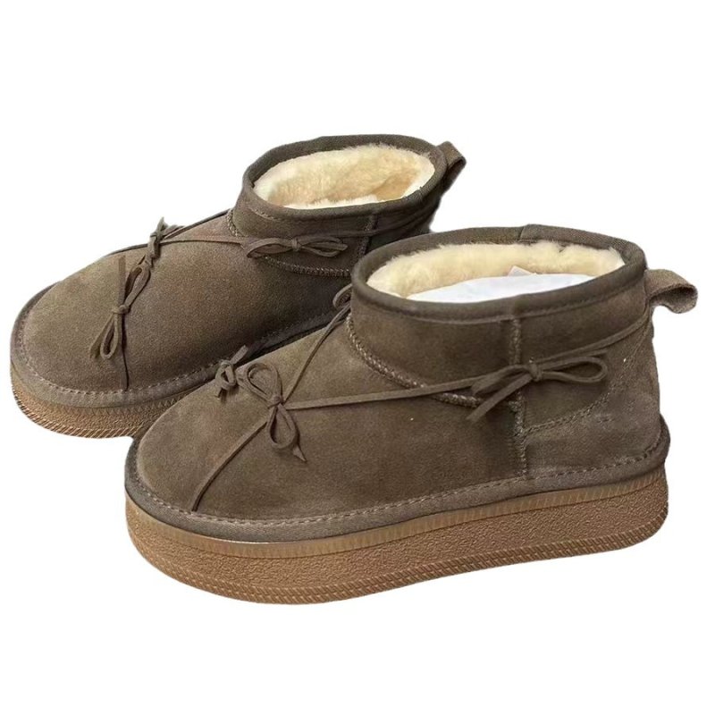 画像5: Thick-soled short sheepskin boots with bows   プラットフォーム厚底蝶結びリボン付き シープスキンファーショートブーツ (5)