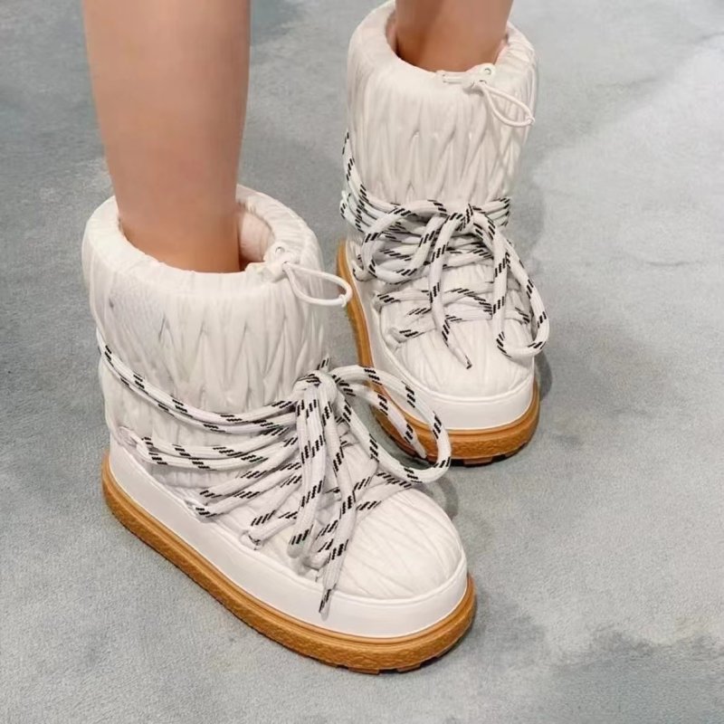 画像4: French gathered style lace-up leather warm-up short boots  プラットフォーム厚底フレンチギャザースタイル レースアップレザーウォームアップショートブーツ (4)