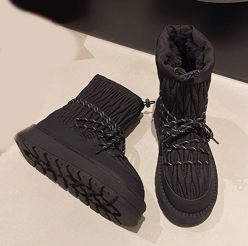 画像7: French gathered style lace-up leather warm-up short boots  プラットフォーム厚底フレンチギャザースタイル レースアップレザーウォームアップショートブーツ (7)