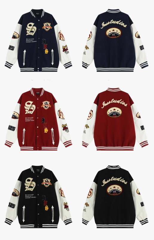 画像10: Emblem & Embroidery American Stadium Jumper baseball uniform jacket BASEBALL JACKET  blouson  ユニセックス 男女兼用 刺繍&エンブレムスリーブレザージャケットスタジアムジャンパー スタジャン MA-1 ボンバー ジャケット ブルゾン (10)