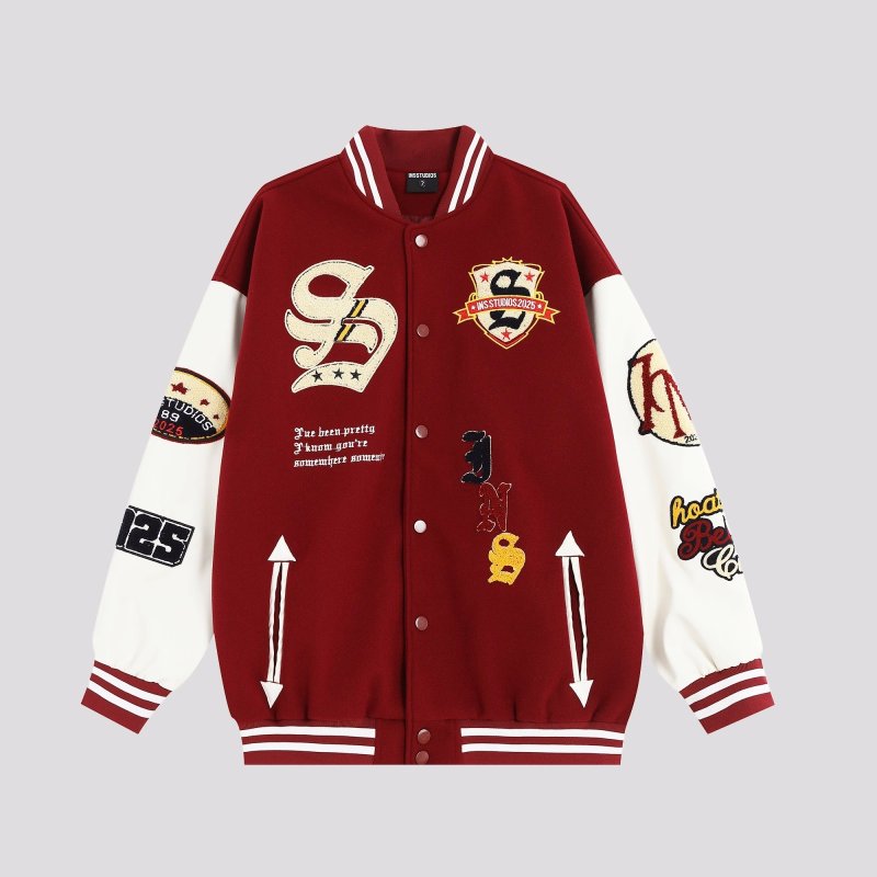 画像5: Emblem & Embroidery American Stadium Jumper baseball uniform jacket BASEBALL JACKET  blouson  ユニセックス 男女兼用 刺繍&エンブレムスリーブレザージャケットスタジアムジャンパー スタジャン MA-1 ボンバー ジャケット ブルゾン (5)