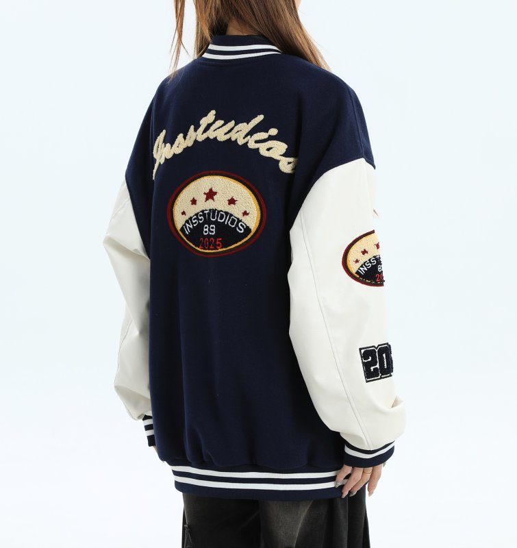 画像8: Emblem & Embroidery American Stadium Jumper baseball uniform jacket BASEBALL JACKET  blouson  ユニセックス 男女兼用 刺繍&エンブレムスリーブレザージャケットスタジアムジャンパー スタジャン MA-1 ボンバー ジャケット ブルゾン (8)