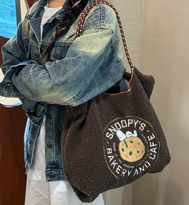 画像6: Snoopy Fleece Tote Shoulder Underarm Bag スヌーピーフリーストートショルダーアンダーアームバッグ (6)