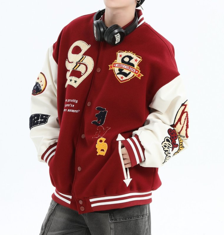 画像6: Emblem & Embroidery American Stadium Jumper baseball uniform jacket BASEBALL JACKET  blouson  ユニセックス 男女兼用 刺繍&エンブレムスリーブレザージャケットスタジアムジャンパー スタジャン MA-1 ボンバー ジャケット ブルゾン (6)