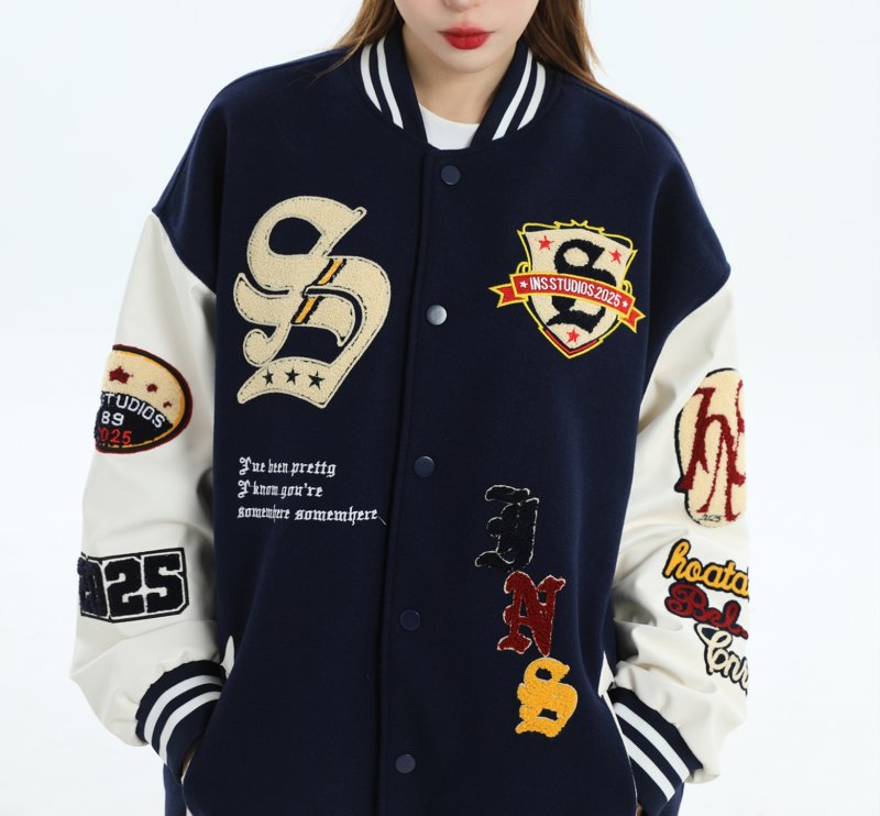 画像7: Emblem & Embroidery American Stadium Jumper baseball uniform jacket BASEBALL JACKET  blouson  ユニセックス 男女兼用 刺繍&エンブレムスリーブレザージャケットスタジアムジャンパー スタジャン MA-1 ボンバー ジャケット ブルゾン (7)