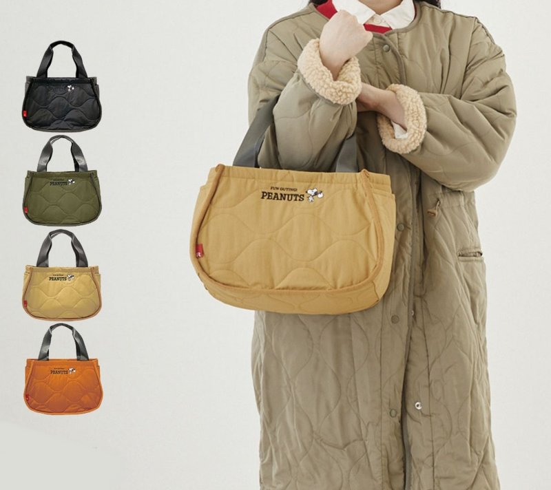 画像6: Snoopy Cotton Quilted Tote Shoulder Underarm Handbag スヌーピーコットンキルティングトートショルダーアンダーアームハンドバッグ (6)