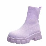 画像8: Women's  chunky sole knit Middle boots   男女兼用ユニセックスミドル 丈チャンキーソール厚底プラットフォームニットブーツ (8)