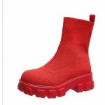 画像9: Women's  chunky sole knit Middle boots   男女兼用ユニセックスミドル 丈チャンキーソール厚底プラットフォームニットブーツ (9)