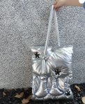 画像5: Silver Letter Sparkling Portable Lightweight Down Stitch Shoulder Tote Bag　 シルバーレタースパークリングポータブル軽量ダウンワンハンドルステッチショルダートートバッグ (5)
