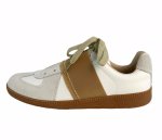 画像1: Women's  Elastic Band Lace-Up Leather Sneakers　ゴムバンド レースアップ本革レザースニーカー　　 (1)