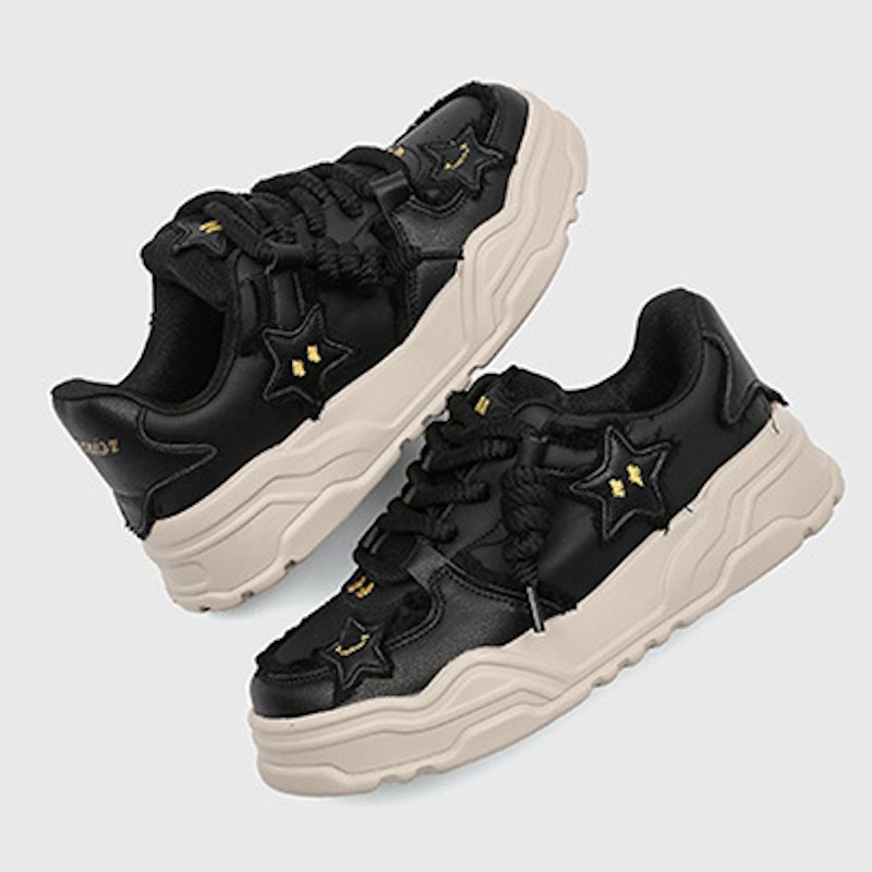 画像6: Thick-soled star emblem and embroidered leather lace-up sneakers  shoes ユニセックス 男女兼用厚底プラットフォームスターエンブレム&刺繍レースアップスニーカー (6)