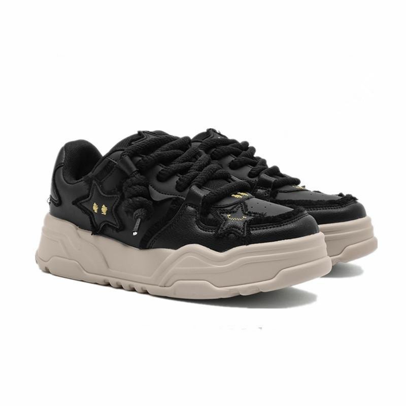 画像2: Thick-soled star emblem and embroidered leather lace-up sneakers  shoes ユニセックス 男女兼用厚底プラットフォームスターエンブレム&刺繍レースアップスニーカー (2)