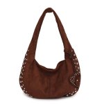 画像4: Studded semicircular leather tote shoulder underarm bag  スタッズ半円型レザートートショルダーアンダーアームバッグ (4)