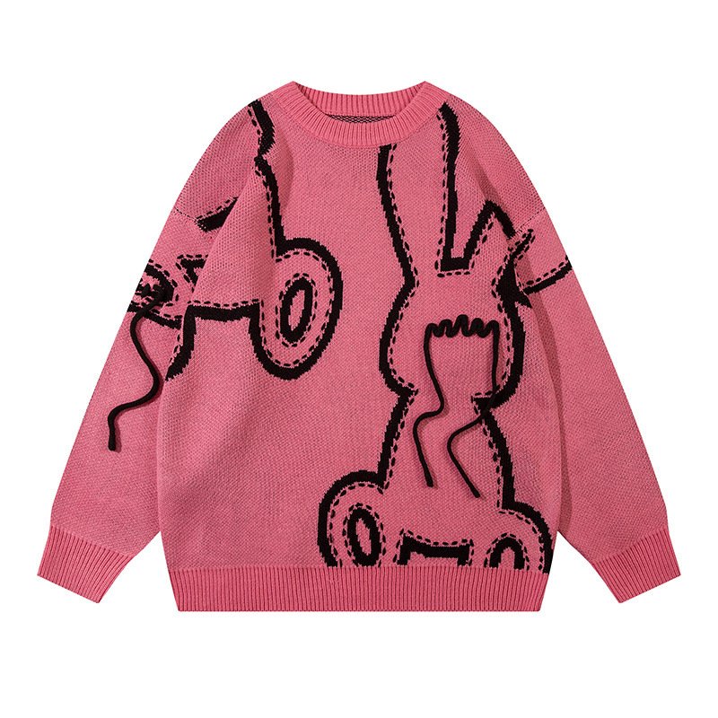 画像3: Rabbit jacquard crew neck sweater knit　男女兼用  ユニセックスラビットウサギジャカードクールネックセータ　ニット (3)