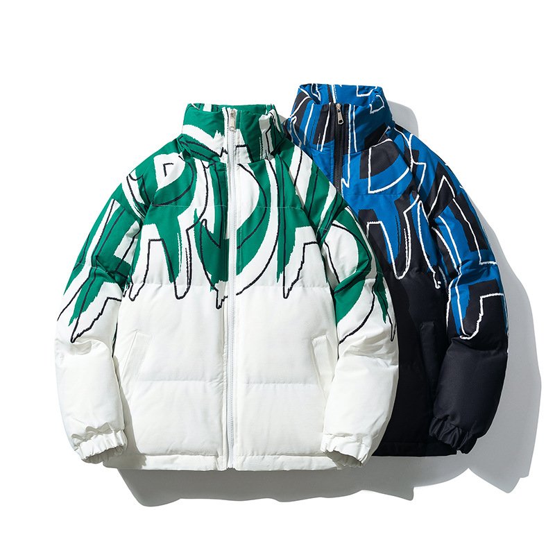 画像5:  Unisex Hip Hop Graffiti Stand Collar Jacket Cotton　 ユニセックス 男女兼用 ヒップホップグラフィティスタンドカラーダウンジャケット ジャンパー (5)