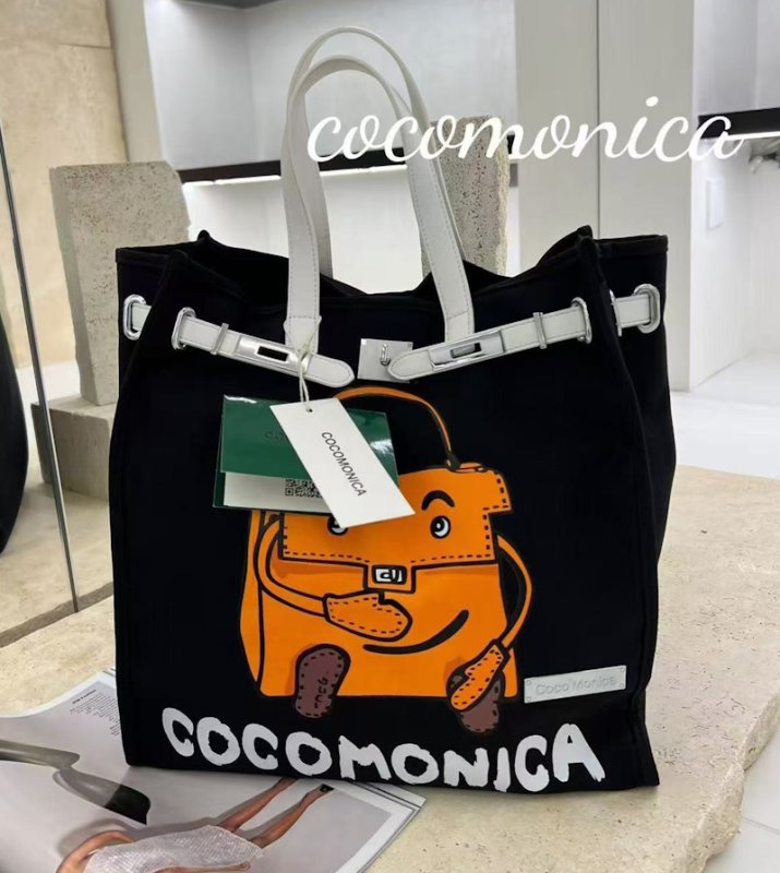 画像3: Original Niche Portable Kelly Bag Printed Cartoon Canvas Bucket Tote Shoulder Bag  ケリーバッグプリントカートゥーンキャンバスバケットトートショルダーバッグ ラージキャパシティー (3)