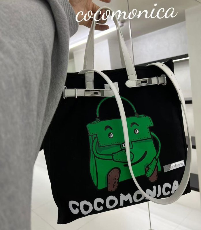 画像9: Original Niche Portable Kelly Bag Printed Cartoon Canvas Bucket Tote Shoulder Bag  ケリーバッグプリントカートゥーンキャンバスバケットトートショルダーバッグ ラージキャパシティー (9)