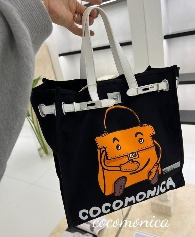 画像7: Original Niche Portable Kelly Bag Printed Cartoon Canvas Bucket Tote Shoulder Bag  ケリーバッグプリントカートゥーンキャンバスバケットトートショルダーバッグ ラージキャパシティー (7)