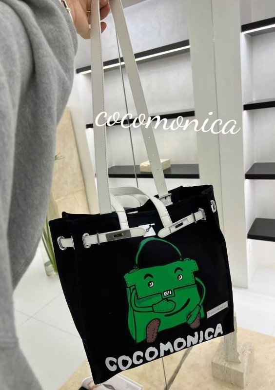 画像8: Original Niche Portable Kelly Bag Printed Cartoon Canvas Bucket Tote Shoulder Bag  ケリーバッグプリントカートゥーンキャンバスバケットトートショルダーバッグ ラージキャパシティー (8)
