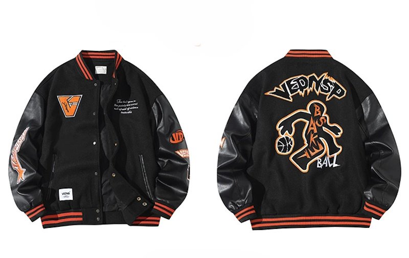 画像4: Basketball Embroidery Stadium Jumper Baseball Jacket blouson  ユニセックス 男女兼用 バスケットボール刺繍コントラストカラーベースボールジャケットスタジャン MA-1 ボンバー ジャケット ブルゾン (4)