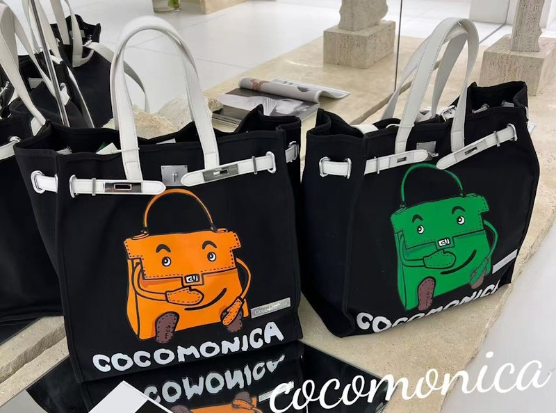 画像4: Original Niche Portable Kelly Bag Printed Cartoon Canvas Bucket Tote Shoulder Bag  ケリーバッグプリントカートゥーンキャンバスバケットトートショルダーバッグ ラージキャパシティー (4)