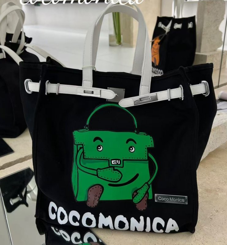 画像6: Original Niche Portable Kelly Bag Printed Cartoon Canvas Bucket Tote Shoulder Bag  ケリーバッグプリントカートゥーンキャンバスバケットトートショルダーバッグ ラージキャパシティー (6)