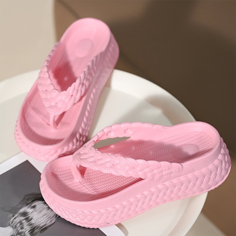 画像5: Thick-soled wedge EVA woven thong sandals slippers ユニセックスファー厚底ウエッジEVA織トングサンダルスリッパ (5)
