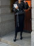 画像5: Cross-border black belted sheepskin fur short and long coat クロスボーダー黒ベルト付きシープスキンファーショート＆ロングコート (5)