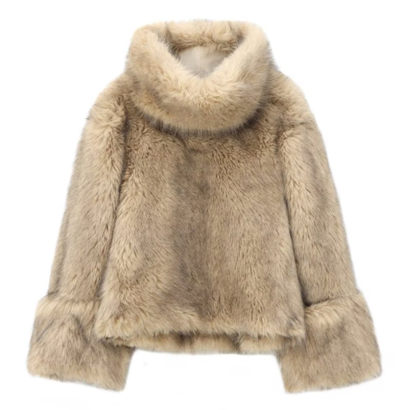 画像1: Eco fur turtleneck pullover jacket　 ファータートルネックジャケットコートプルオーバ (1)