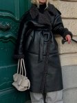 画像9: Cross-border black belted sheepskin fur short and long coat クロスボーダー黒ベルト付きシープスキンファーショート＆ロングコート (9)