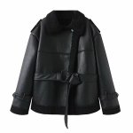 画像12: Cross-border black belted sheepskin fur short and long coat クロスボーダー黒ベルト付きシープスキンファーショート＆ロングコート (12)