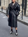 画像6: Cross-border black belted sheepskin fur short and long coat クロスボーダー黒ベルト付きシープスキンファーショート＆ロングコート (6)