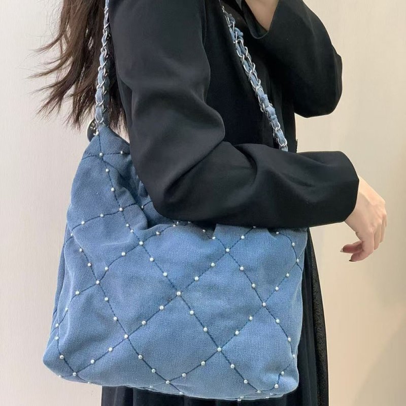 画像9: Fragrance Quilted Stud Denim Tote Shoulder Crossbody Bag フレグランスキルティングスタッズデニムトートショルダークロスボディーバッグ (9)