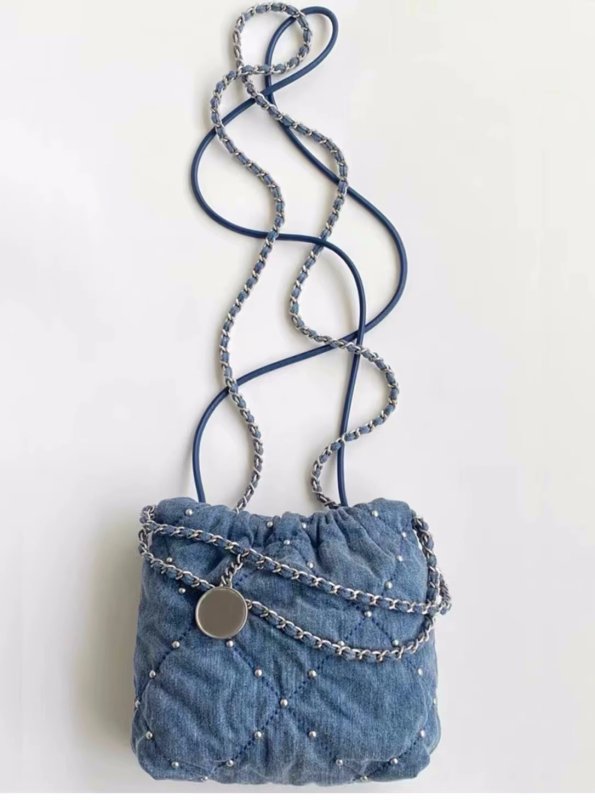 画像2: Fragrance Quilted Stud Denim Tote Shoulder Crossbody Bag フレグランスキルティングスタッズデニムトートショルダークロスボディーバッグ (2)