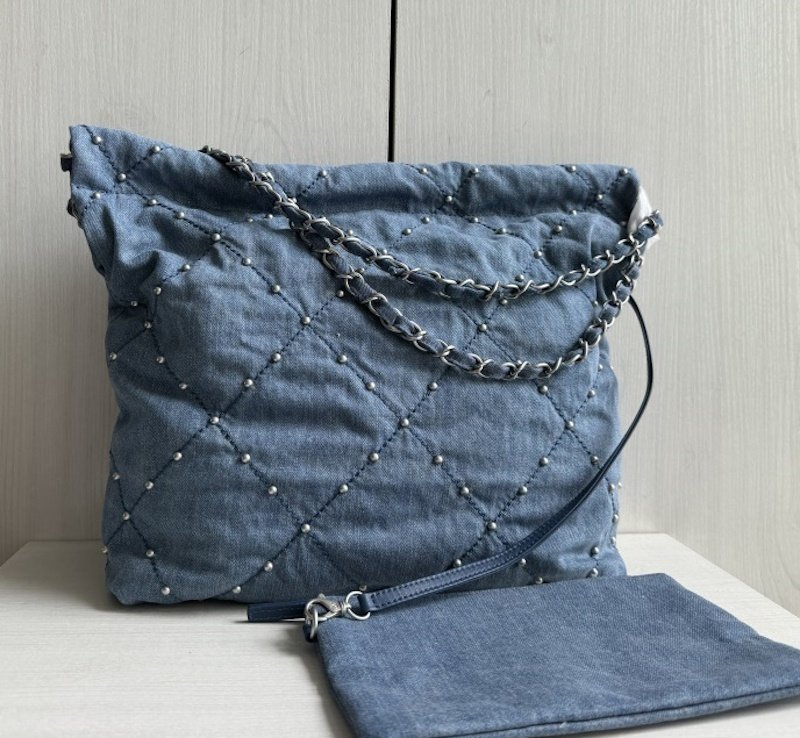 画像6: Fragrance Quilted Stud Denim Tote Shoulder Crossbody Bag フレグランスキルティングスタッズデニムトートショルダークロスボディーバッグ (6)