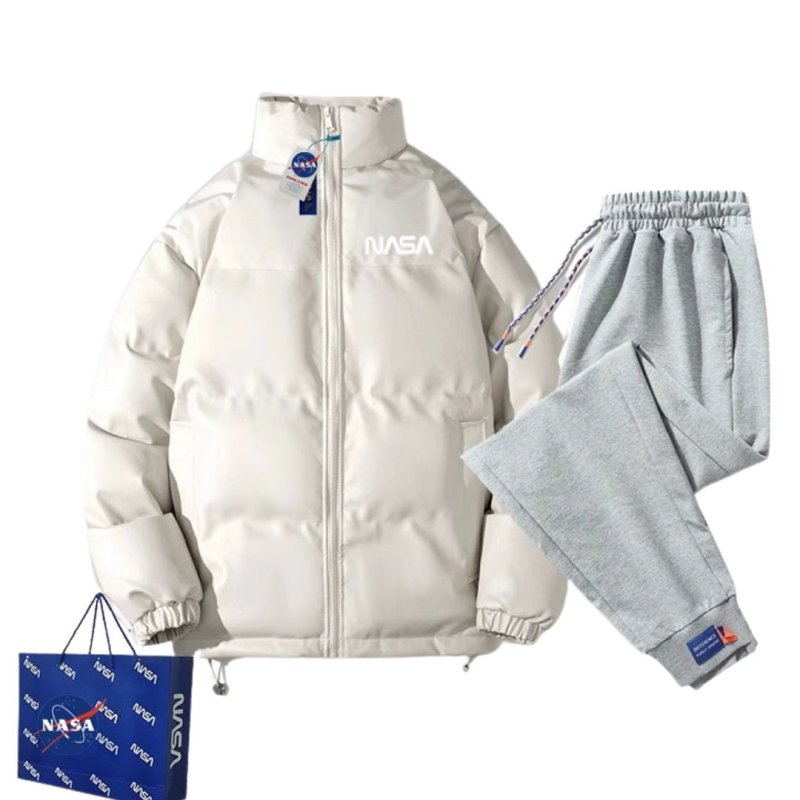 画像8: NASA logo Down jacket + Pants Setup ユニセッ クス男女兼用 シンプル NASA ナサロゴ ダウンジャケット ジャンバー スウェットパンツ セットアップ (8)