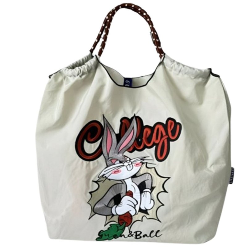 画像1: Bugs Bunny Ball ChainTote Eco Bag  Tote Shoulder Crossbody Bag 　バックスバニー刺繍トートショルダーショッピングバッグ (1)