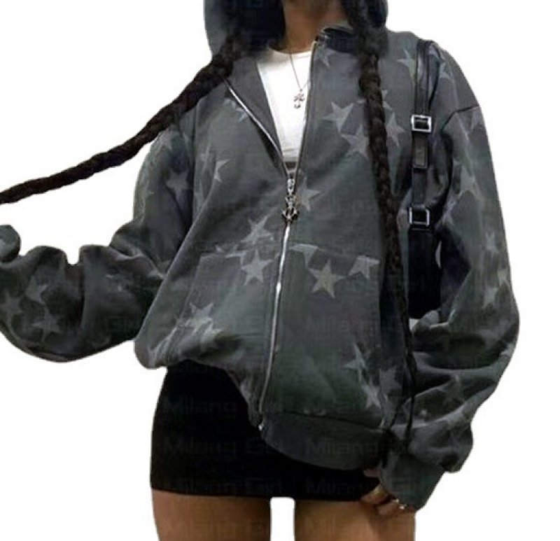 画像4: Unisex Star print zip-up hoodie  　ユニセックス 男女兼用スター星 プリントフーディパーカー  (4)