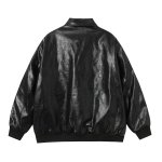 画像2: Bugs Bunny & Looney Tunes Leather Zip Up Oversized Jacket baseball uniform Vintage jacket blouson ユニセックス 男女兼用 オーバーサイズ バックスバニー ＆ ルーニーテューンズ ヴィンテージ加工 レザージップアップジャケット スタジアムジャンパー スタジャン ブルゾン (2)